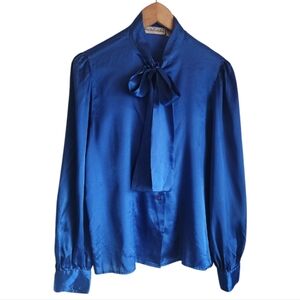 Vtg Diane Von Funstensberg Elegant Blue Women's Pussybow‎ Top Size 14
